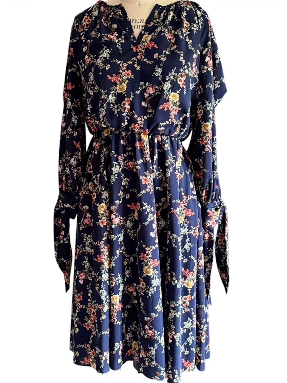 Gal Meets Glam Floral Navy Chiffon Wedding Party Boho Cottage Core Dress 10